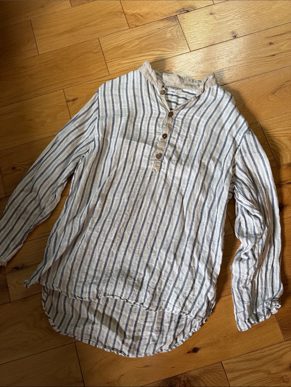 Casual Men's Stripe Linen Button-Down Shirt - White & Blue